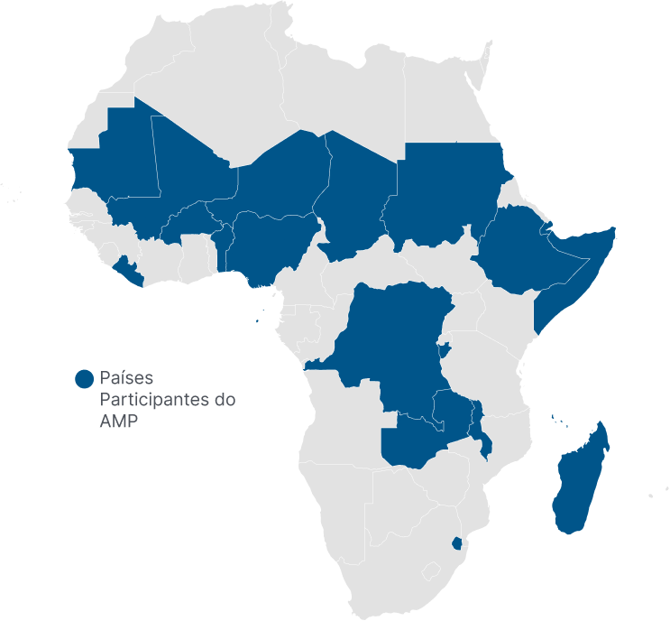 Mapa de África mostrando a cobertura de países do AMP